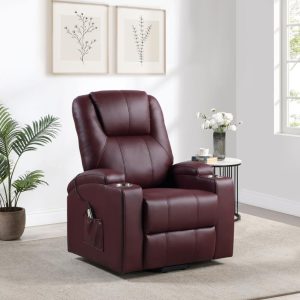 Armstrong Tufted Faux Leather Power Lift Massage Recliner Wine